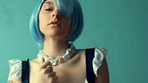 Does petite Rem cosplayer squirt from vibrating toys in bikini?