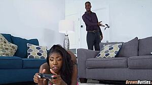 Skinny black gamer teen 18+ enjoys fun activities