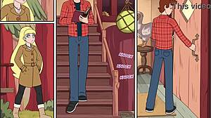 anime threesome with blonde characters in group setting