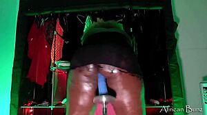 Perfect chocolate booty rides 10 inch dildo fuck machine to orgasm