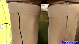 british milf gets dildo toyed by lesbian babe in glamour heels