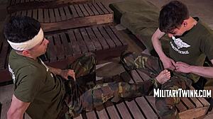 General commands army cadets to stick close for discipline. Harsh anal punishment follows in strict training.