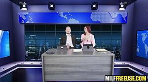 hot milfs freeused during news broadcast in threesome