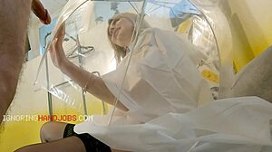 Blonde Femdom Teases Big Cock in See-Through Outfit