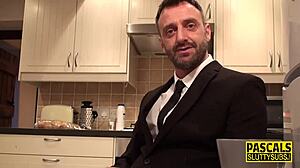 i watch my chubby sub deepthroat with ballgag in stockings