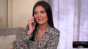 Curvy British Voyeur Shows Butt In Upskirt