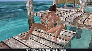 Is that cute girl masturbating on the beach with fingers and banana in this 3D cartoon?
