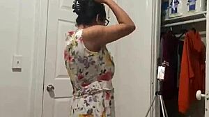 Mature latina Anna Maria teases big tits and ass behind the scenes with fans