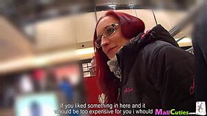 In The Public Shop, The Cute Redhead With Big Tits Sucks A Cock Passionately
