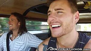 Friends Grab Twink for Rough Car Spit Roast - FalconStudios