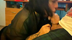 asian girl in lingerie tattoo gives blowjob top