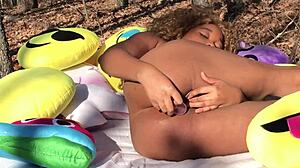 nina rivera teases her wet pussy solo in the wild woods