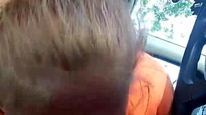 Street whore giving me a wild car blowjob outdoors!