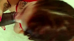 She chokes on black guy's monster cock in deepthroat delight