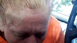 Street whore giving me a wild car blowjob outdoors!