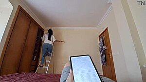 i seduced the latina maid with creamy pussy in jeans and flip flops during massage.