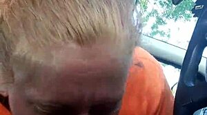 Street whore giving me a wild car blowjob outdoors!