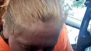 Street whore giving me a wild car blowjob outdoors!