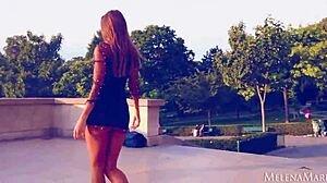 melena maria rya public outdoor in paris with sexy brunette