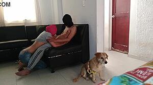 my stepsister applies mascara in living room