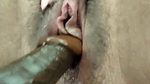 Slow Stroking My Hairy Pussy Solo With Monster Cock Dildo Until I Cum