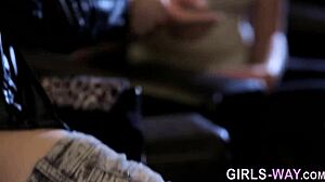 Beautiful brunette lesbian in glasses licking big tits! 😍