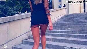 melena maria rya public outdoor in paris with sexy brunette