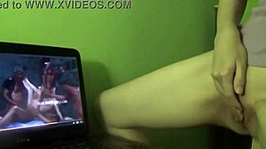 redhead milf experiences dry humping orgasm while watching porn in homemade setting