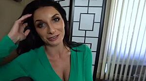 Teen gives deepthroat blowjob and handjob to stepdad while stepmom watches closely.