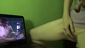 redhead milf experiences dry humping orgasm while watching porn in homemade setting