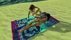 K and P experience orgasm on beach in lesbian reality scene