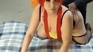 misty pokemon cosplay girl begs for pokeballs in her mouth while showing big tits