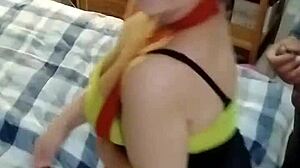 misty pokemon cosplay girl begs for pokeballs in her mouth while showing big tits