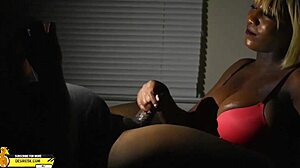 ebony milf gives rough handjob to big black cock?