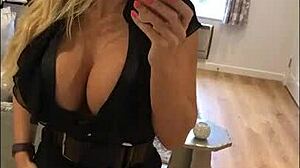 Sophie James MILF shows big tits and shaved pussy