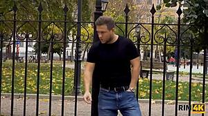 This guy relaxes in a dream of ass worship by a teen brunette