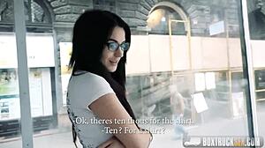 Hot Bella Beretta wears glasses and gets pounded outdoors!