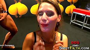 European Fetish Slut Spitroasted In Blowbang With Facial Bukkake