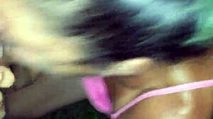 Latina deepthroats big black cock and swallows cumshot. She takes it deep and hard.