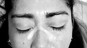 Happy ending with sensual latina bunny in facial cumshot