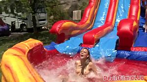 Gangbang lesbians toy outdoors