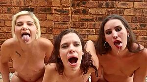 2 Naked Brunette Sluts in KINKY Spit Play