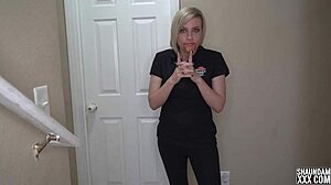 Blonde pizza slut teases with big tits before riding a monster BBC. She takes it doggystyle in wild interracial action like a champ.