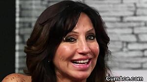 randy hottie swallows jizz load after blowbang facial