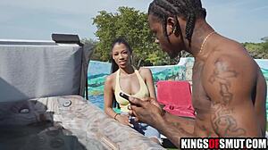 Ebony Step Sister Curious About Step Brother's Huge Cock Outdoors!