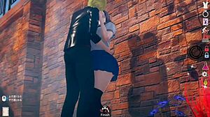 AI girl plays erotic video with cute short black hair big tits JK in real 3D CG game