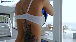 Tattooed Latina Julia De Lucia Performs Amazing Deepthroat And Swallows Cum!