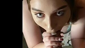 this busty teen babe gives a blowjob to a big cock, then gets her ass fucked hard.