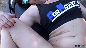 spanish brunette milf banging and sucking huge dick outdoors