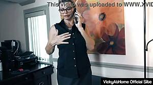 Big Boobed Vicky Vette Rubs Her Pussy Lips At Work